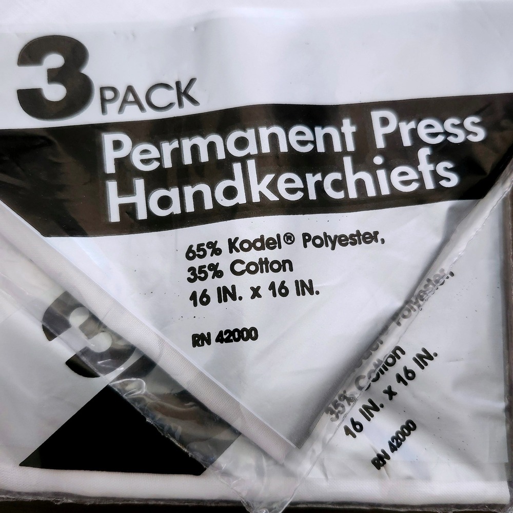 Lot of 3 Vintage Permanent Press Handkerchiefs 16x16 White 3-Pack Made In USA - Picture 2 of 2